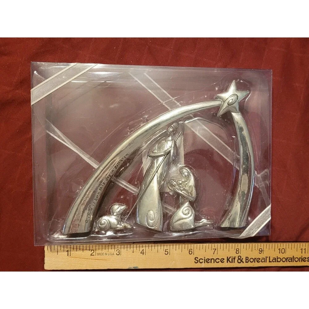 NIP 5-Piece Serenity Silver Pewter Nativity Holy Family By Seasons Cannon Falls